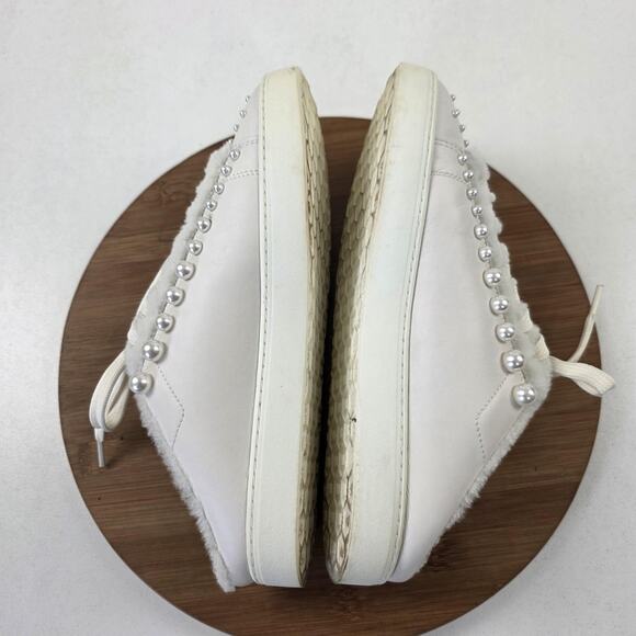 Stuart Weitzman Shoes‎ Womens Size 9 White Pearl Studded Faux Fur Mule Sneakers - Picture 10 of 16